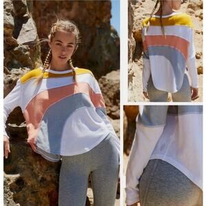 FREE PEOPLE MOVEMENT Womens Sun Downer Long Sleeve Top Sz S Ivory Multi Color